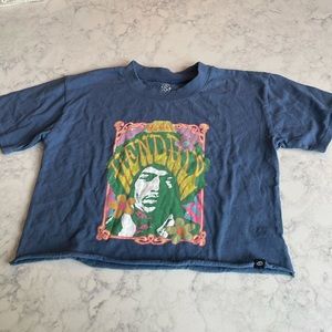 Blue tillies shirt cropped with e beutiful design ont he front